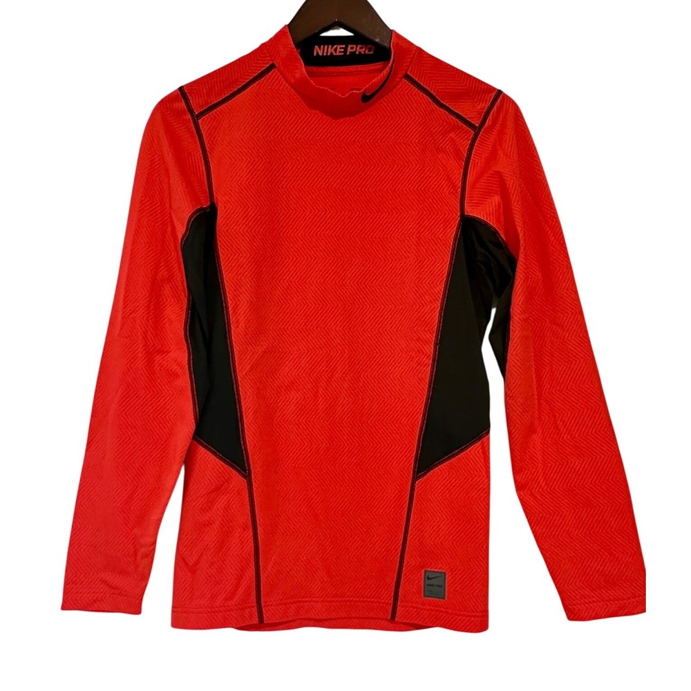 Nike Pro Dri Fit Fitted‎ Long Sleeve Athletic Top Women's Size S Red Black